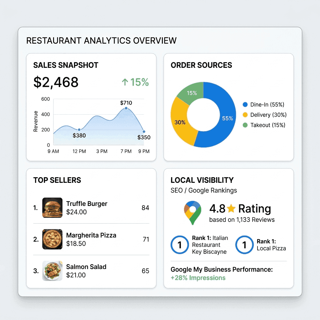 Resumen de analytics del restaurante en RAY