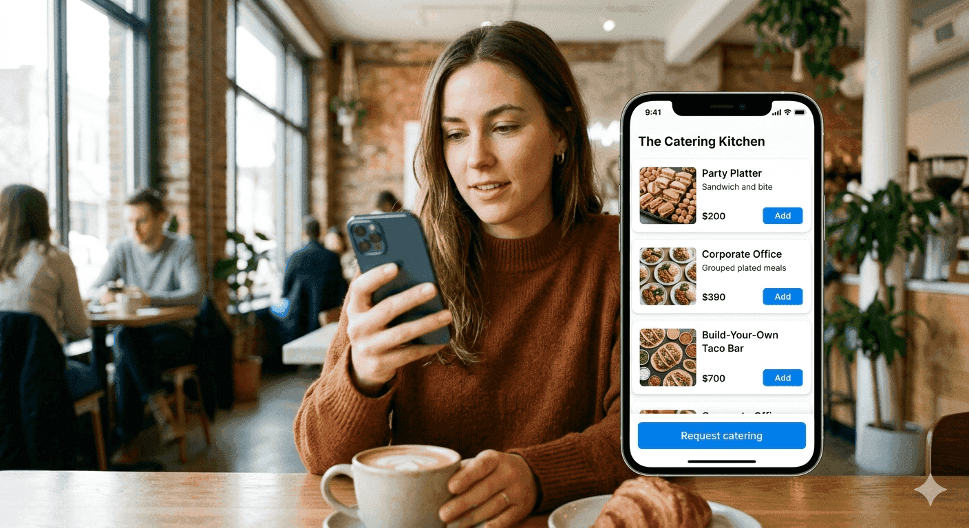 Guest browsing the catering menu in the RAY app