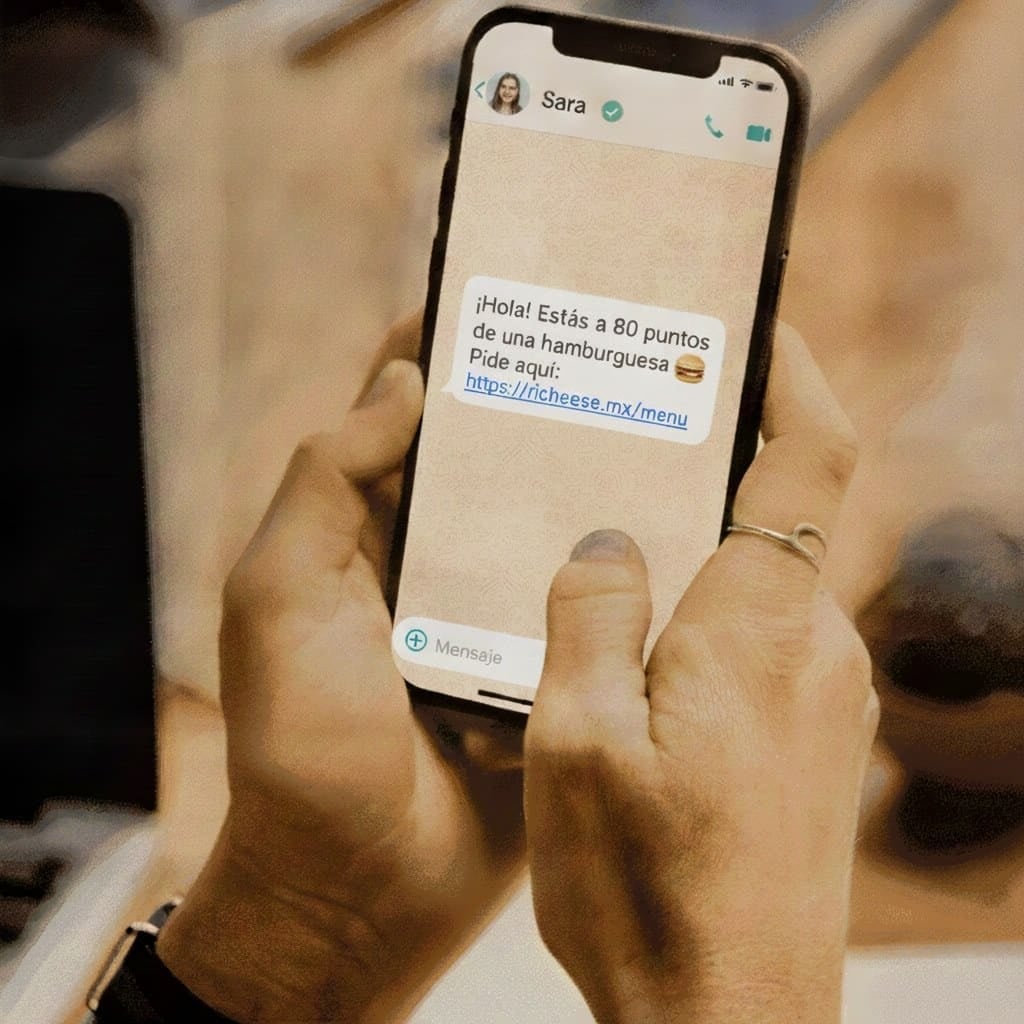 Programa de puntos por WhatsApp: Sara avisa que estás a 80 puntos de una hamburguesa y manda el link para pedir