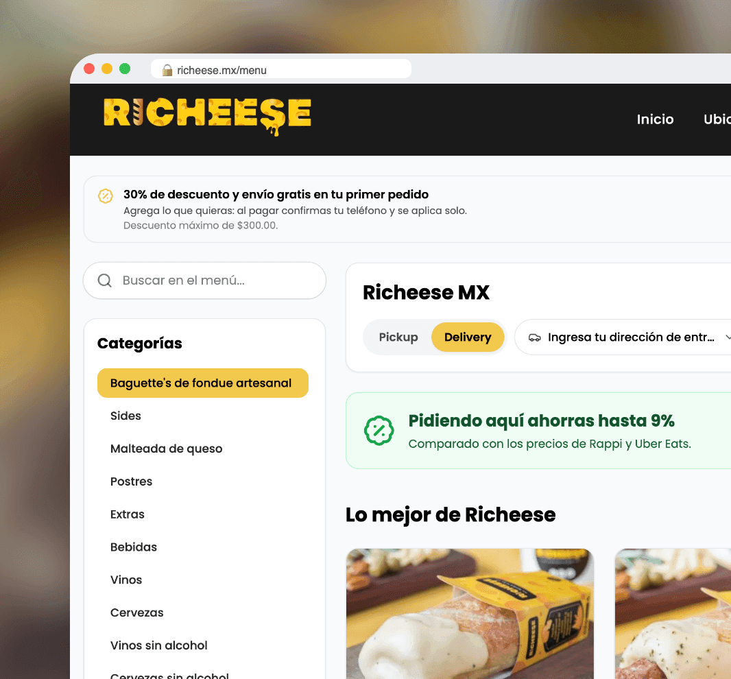 Tienda online de Richeese con pedidos a domicilio directos