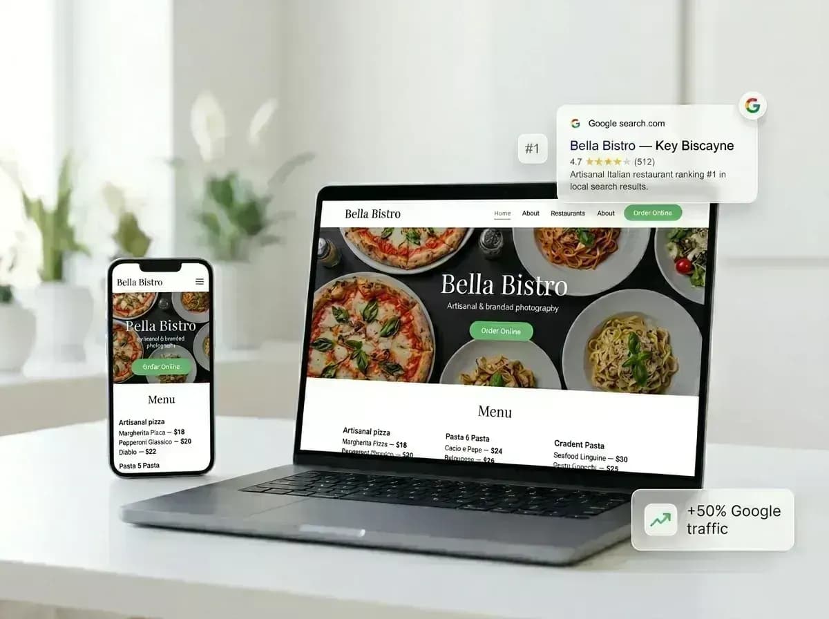 Restaurant website with online ordering, ranking #1 on Google and driving more traffic