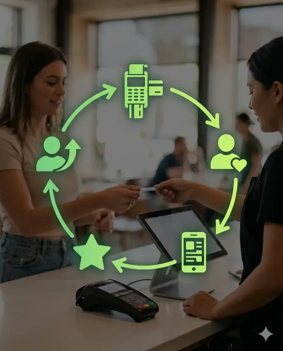 Cliente usando la app de fidelidad del restaurante